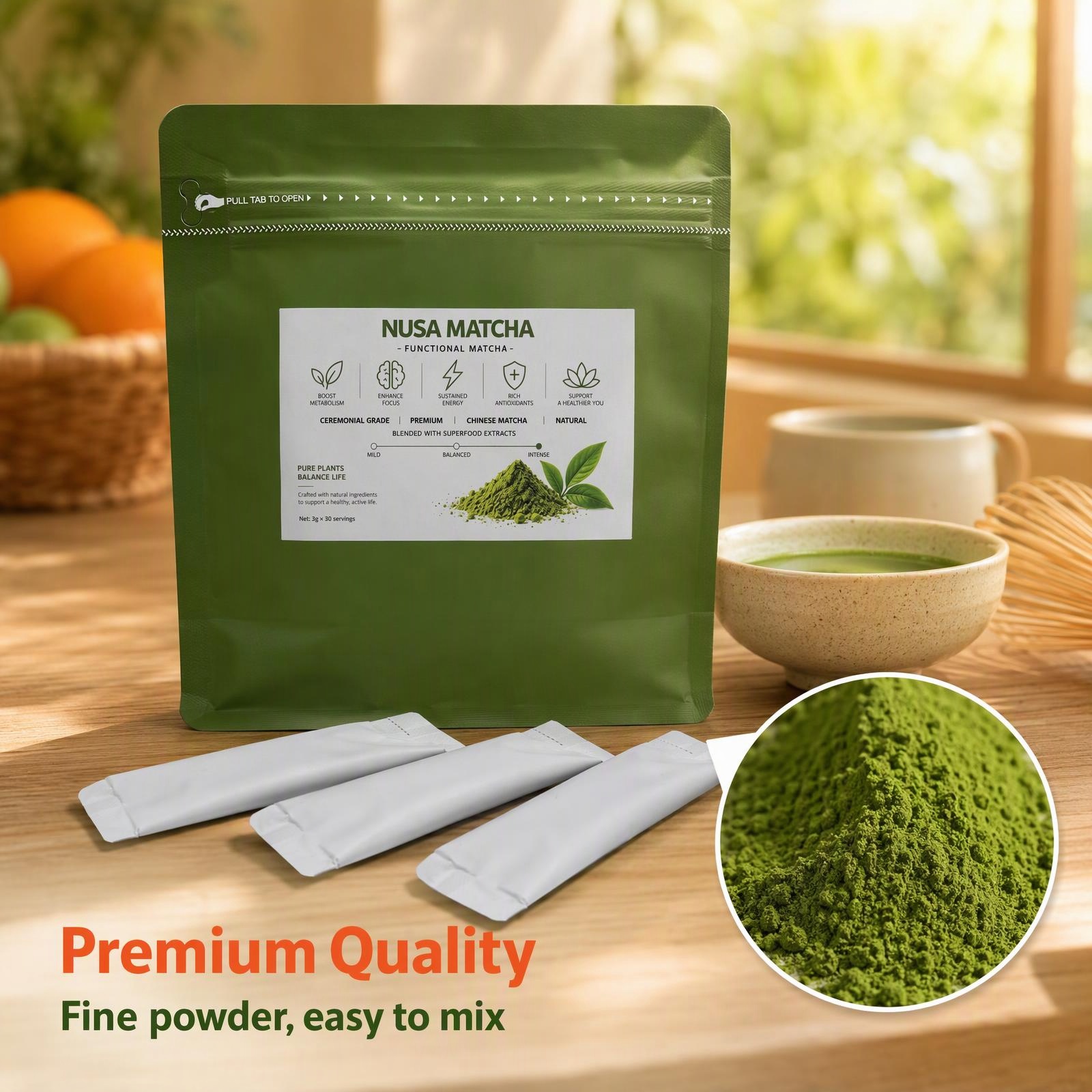 NUSA MATCHA — Functional Matcha Weight Management / Mental Focus / Daily Vitality / Metabolism Enhancement with Mini Private Labeling Service